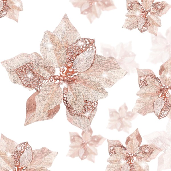 36 st Jul Glitter Julstjärna Konstgjorda Blommor Julblommor Dekorationer Bröllop Julgran Nyårs Ornament Blå