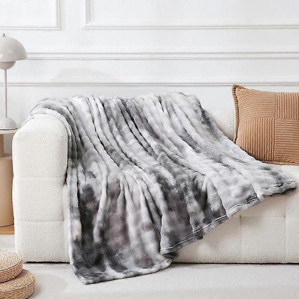 Super Varmt Plaid Tæppe, Grå - Hvid Høj Kvalitets Kunstpels Plaid, Blødt og Behageligt Hår, Sofa Plaid, Ultra Blødt og Fluffy, 120x200cm