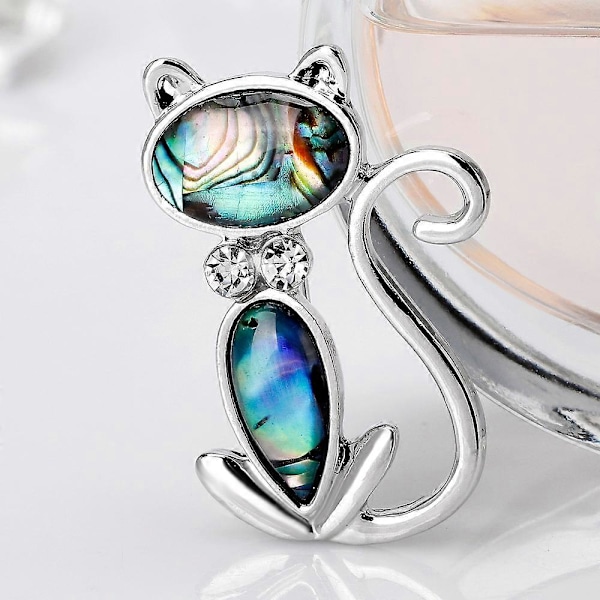 Kattbroschnålar för Kvinnor Mode Halsduksspänne Legering Rhinestone Djurbrosch 3,7*2,6cm grön silver