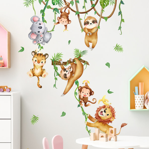 /#/Jungle Animals Wall Decals Safari Wall Sticker Monkey Lion Wall Decor Kids Room Baby Nursery Living Room/#/