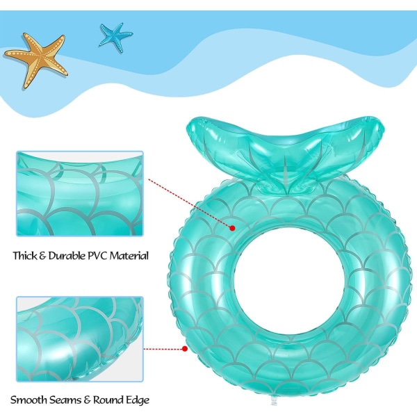 Havfruebøye, PVC Oppblåsbar Svømme Ring, Havfrue Formet Basseng Flyte