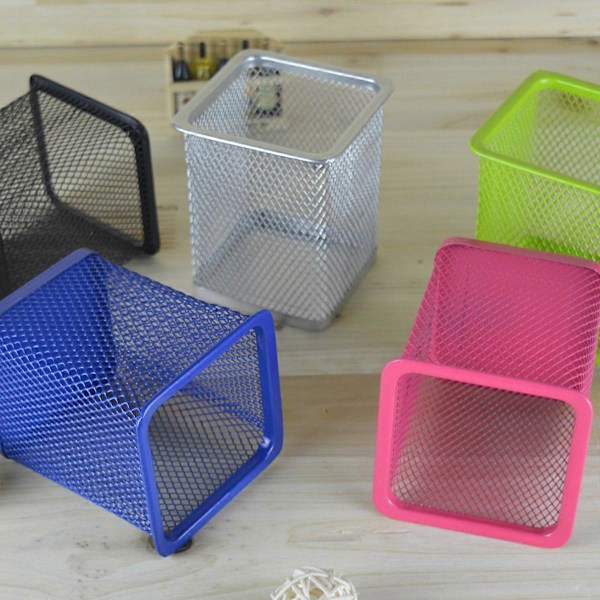 2 stk. Metal Penneholder Firkantet Mesh Blyantholder Container Organizer (Sort)
