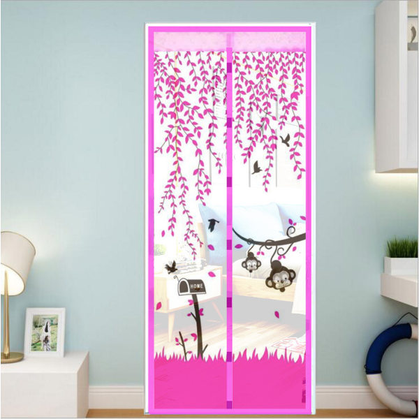 Et sæt (tryk abe pink, ca. 90*210cm) Magnetisk Dørskærm