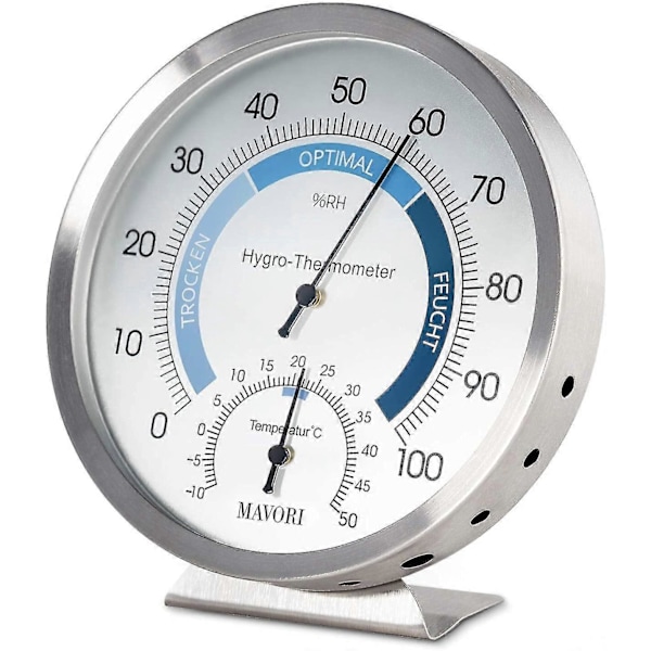 Sunrain Innendørs Analog Hygrometer Termometer - Høykvalitets Rustfritt Stål Fuktighetsmåler Og Roo