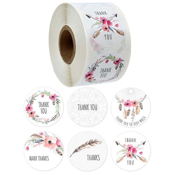 500 st/rulle 6 stilar Blomma Tack-klistermärken till jul Scrapbooking Förpackning Sigill Etiketter Brevpapper