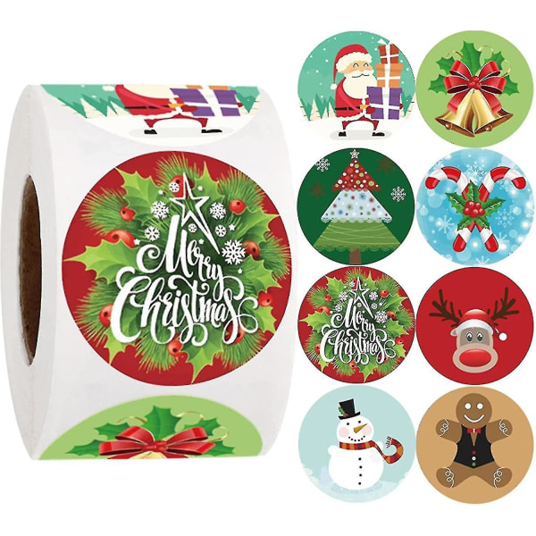 Merry Christmas Stickers Etiketter Rulla 1,5 tum 8 designs runda juletiketter 500