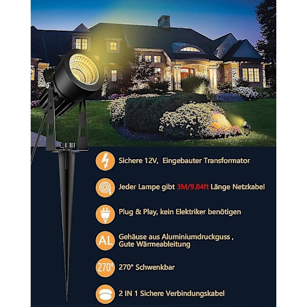 Cob Led Utendørs Spotlight Hage Innfelt Spot Light Utendørs Stake Light Varm Hvit Ip65 Vanntett Spotbelysning Landskap Led Belysning Plugg For Tre