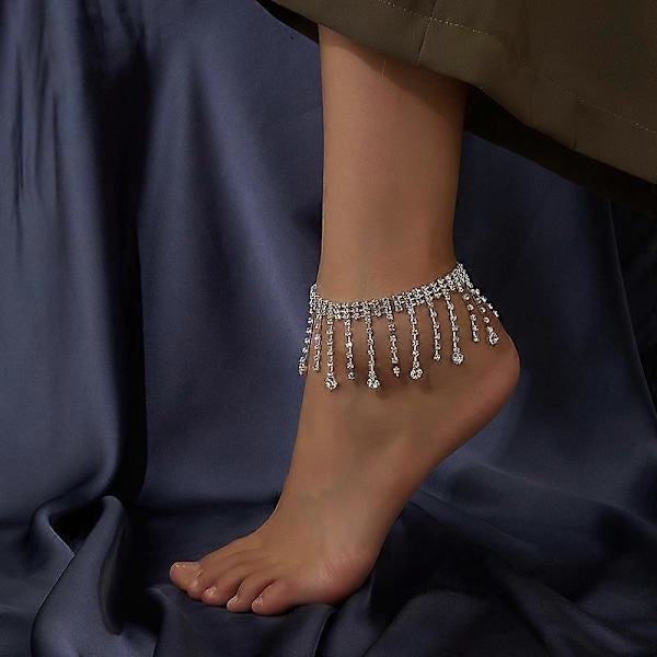 Boho Kärlek Hjärta Tofs Fotlänkar Kristall Ankelarmband Charm Böhmen Nätt Fotsmycke Kedja för Kvinnor