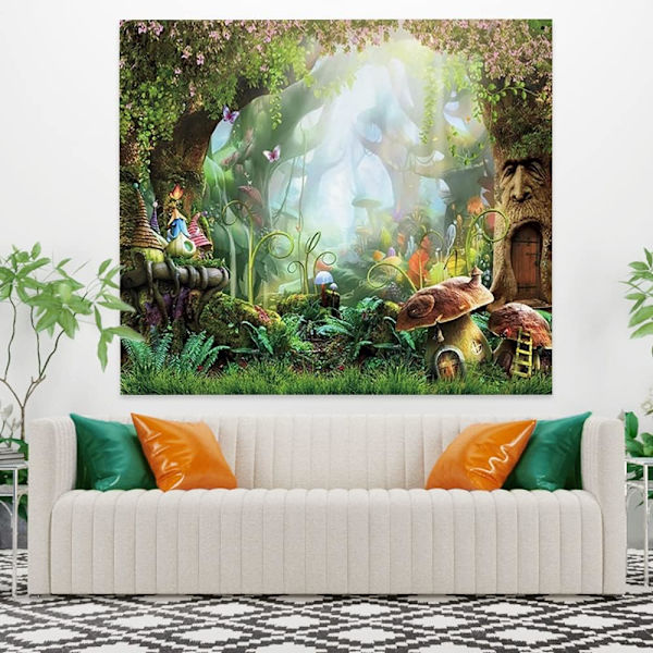 200x150cm Soppskog-veggteppe Elf-hytte Psykedelisk F