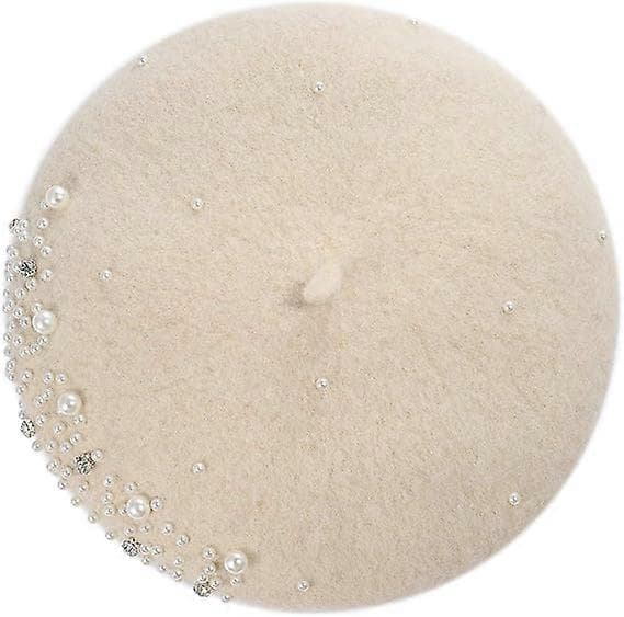 Dam Basker Pärlbroderad Strass Ull Vinter Varma Mössor Hattar Franska Konstnärshattar, One Size-Large