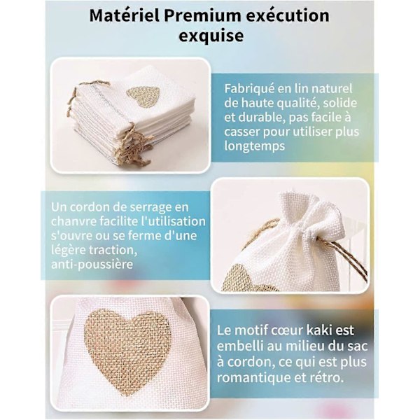 30 STK Jute Sække 10x14cm Hjerte Mønster Jute Poser Sæt af Små Poser med Snøre til Opbevaring af Slik Smykker Gaveæske Dragee til Dåb Bryllup
