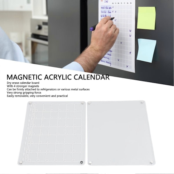 2 st Magnetisk Akrylkalender för Kylskåp 40x30cm Tidsplanering Kylskåp Månadsvis Whiteboard för Planering