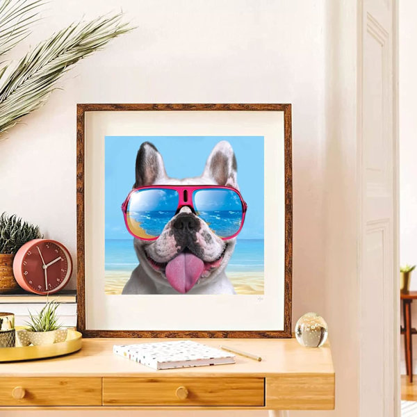 Diamantmaleri hundedragt, strand hund diamant kunst dragt, rund