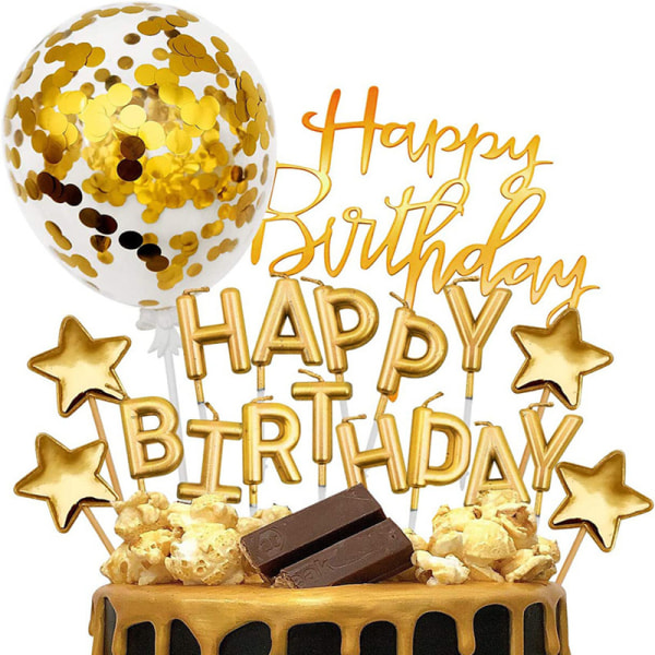#Cake Topper Set Grattis på födelsedagen Gyllene konfettidekoration#