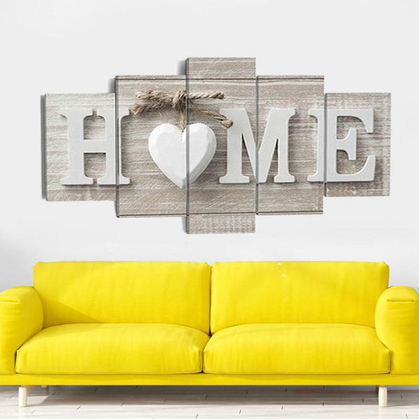 #Väggkonst i 5 delar - Love HOME, non-woven canvas för vardagsrum#