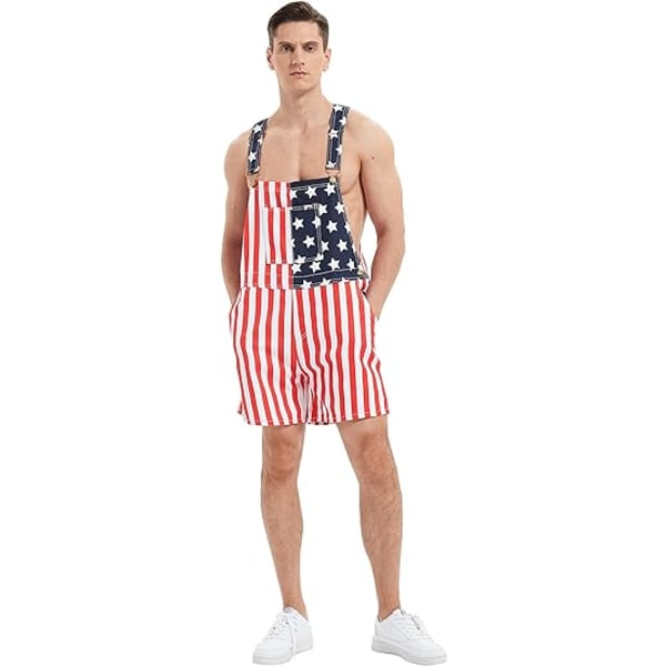 /#/Amerikansk flagga hängselbyxor denim shorts för män kvinnor justerbara XXL /#/