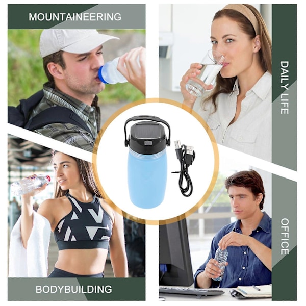 1 st USB Solcellsladdning Vattenkokare Tältlampa Kopp Ljuskopp för Camping Resor Vandring Himmelsblå