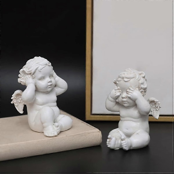 3 stk. Kloge Engel Statue Resin Se Intet Ondt Hør Intet Ondt Tal Intet Ondt