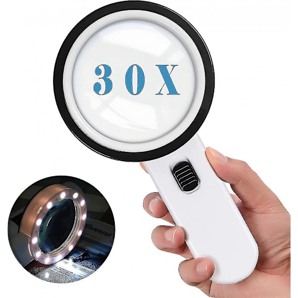 Förstoringsglas med belysning, förstoringsglas med ljus, 30x handhållen stor förstoringsglas 12 LED-förstorare