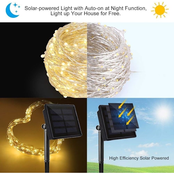 *Utendørs solcelledrevne fe-lys, 200LED 22M 8 moduser IP65 vanntett*