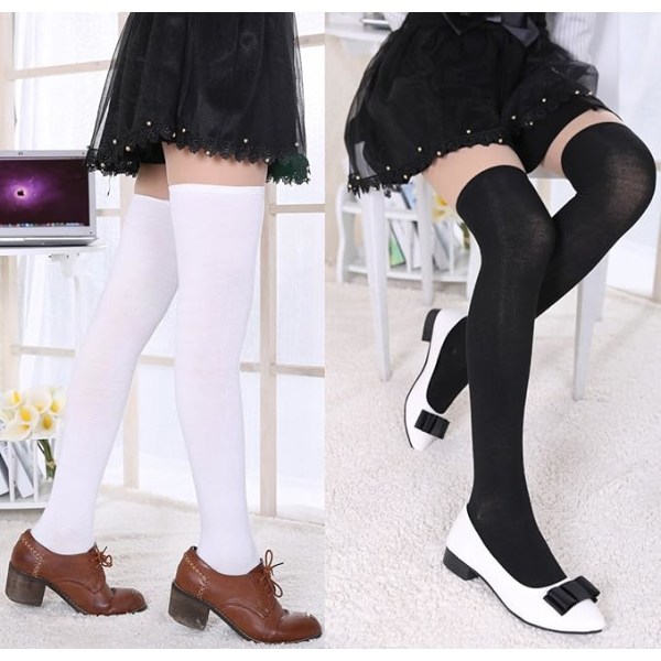 3 par knæhøje sokker til kvinder enkel stil, sort + grå