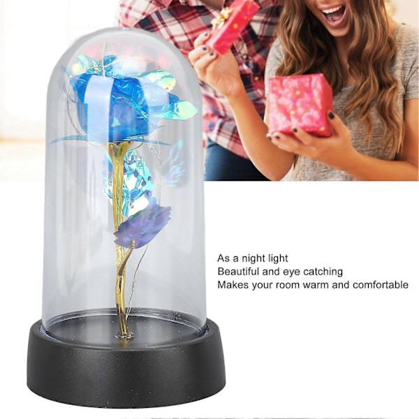 Blå Blomst Natlampe Romantisk Atmosfære Sengelampe Glas Rose Blomst Lampe til Soveværelse Skrivebord
