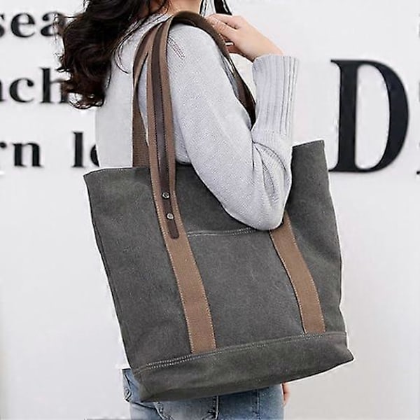 Canvas skuldertasker til kvinder, vintage afslappede tasker, arbejdstasker, tote