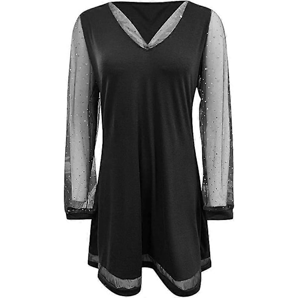 Dame Mesh Langærmet Pullover Tunika Kjole Sequined Tyl Kjole