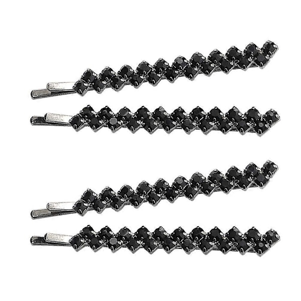 2 Par Strass Hårnålar Metall Glänsande Hårklämma Kristall Hårklämma Set för Kvinnor Flickor Bröllop Eleganta Håraccessoarer (Svart)