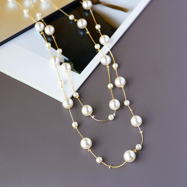 /#/New long version double card white pearl sweater chain neckl/#/