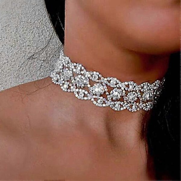 Rhinestone Choker Halskæde Smykker Justerbare Halsbånd Si