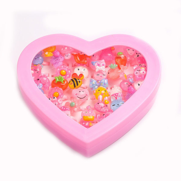 100 st Ringar för Barn Flickor Ringar Små Flickor Ringar Set med Rosa Ask Flickor Ring Barn Flickor Ringar Barn Flickor Ringar Justerbar Ring Slumpmässig Stil