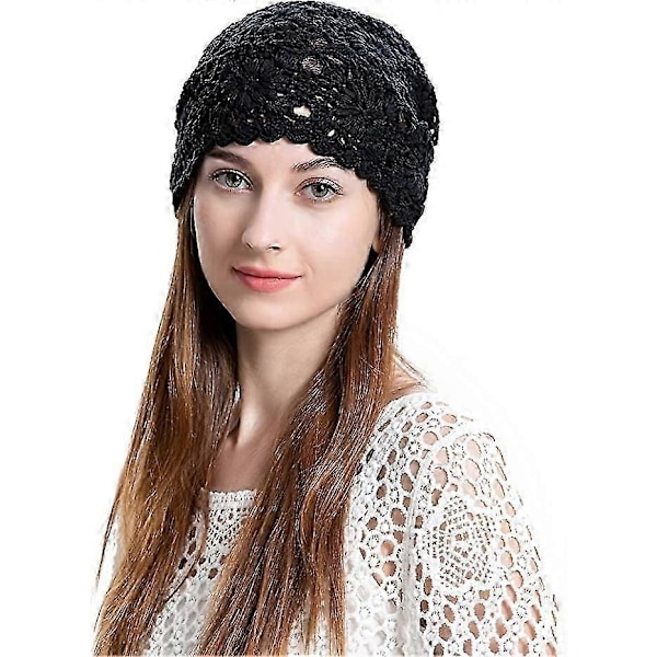 Dame Sommer Strikkede Hatte Håndlavet Hæklet Hat Slouch Beanie Hat Sort
