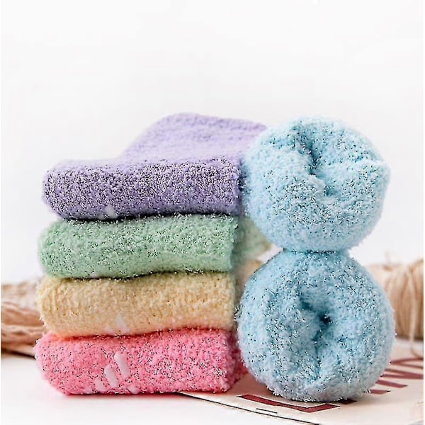 5 Par Dam Varma Supermjuka Plyschtofflor Strumpor Vinter Fluffiga Mikrofiber Besättningsstrumpor Vardagliga Hem Sovande Fuzzy Mysiga Strumpor