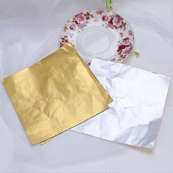 200 st Aluminiumfoliepapper Gyllene Omslagspapper Presentförpackningspapper för Chokladgodis Badbomber (Gyllene)