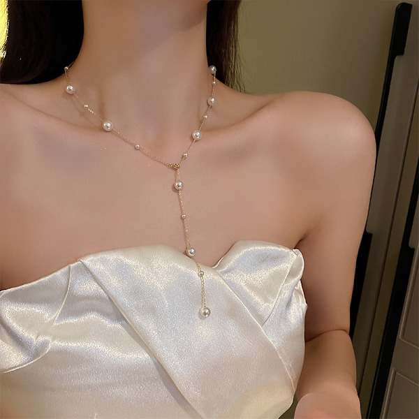 Enkel lång pärlhalsband mode design känsla krage kedja