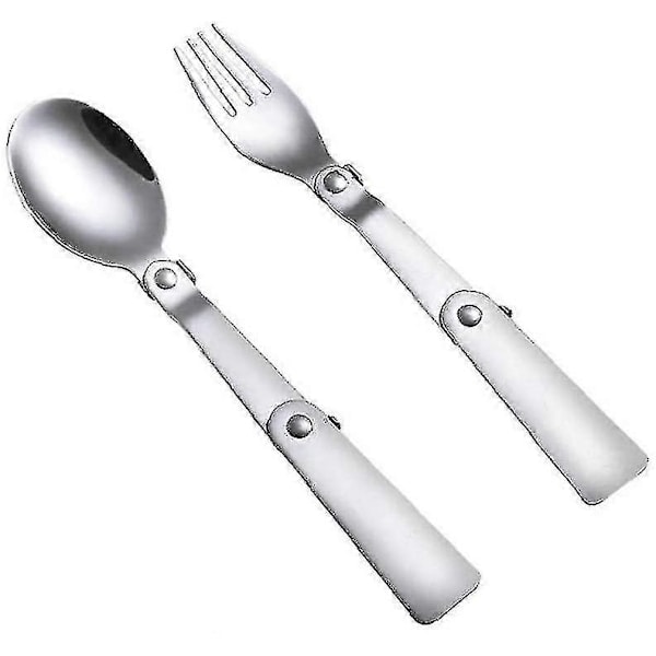 2 stk. Bærbart Multifunktionelt Foldbart Bestiksæt Rustfrit Stål Ske og Gaffel til Camping
