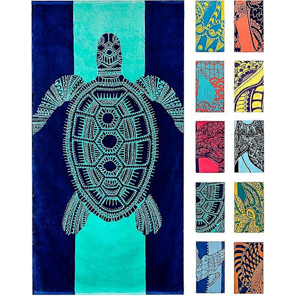 Turtle strandhåndkle tropisk blått, unik design størrelse 75*150CM bomull, egnet for barn og voksne