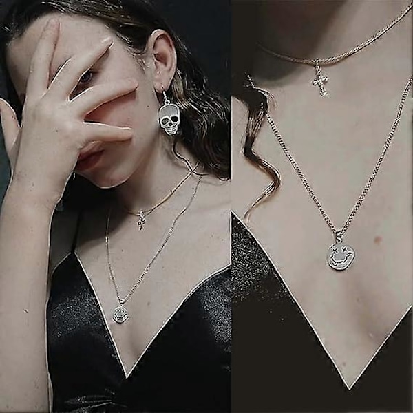 Goth Smiley Face Anheng Halskjede Rosa Kule Smile Halskjeder For D