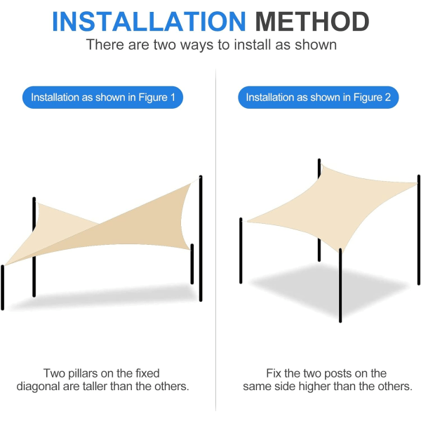 2x3 m solseil Beige rektangulær utendørs hagemarkise anti-UV