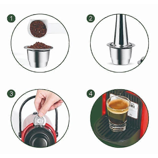 Nespresso Påfyllningsbara Återanvändbara Kapslar i Rostfritt Stål Kompatibla med Nespresso Maskin, 3.6*3.6*2.5cm