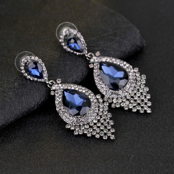 Blå, örhängen för kvinnor, hängsmycke med vattendroppar, kristall Rhen