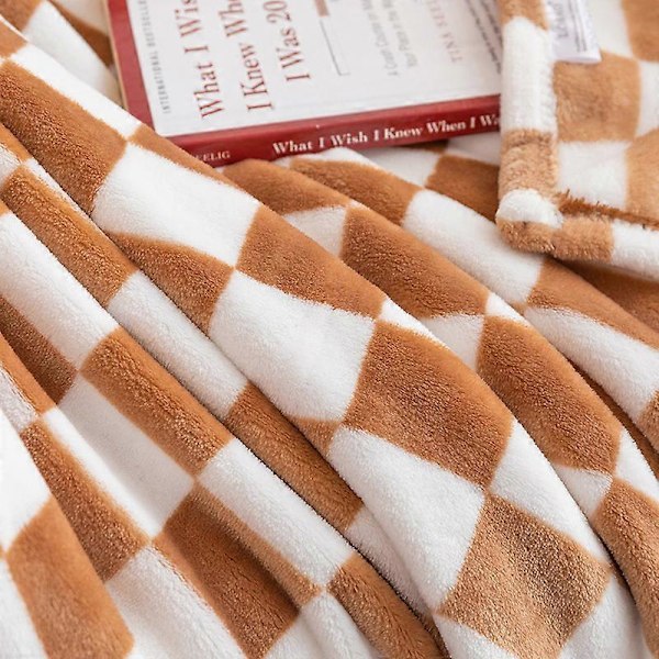 Blødt og Hyggeligt Flanel Plaid Tæppe med Ternet Gitterprint og Gingham Mønster til Seng, Sofa, Alle Årstider (Khaki, 70*100cm)