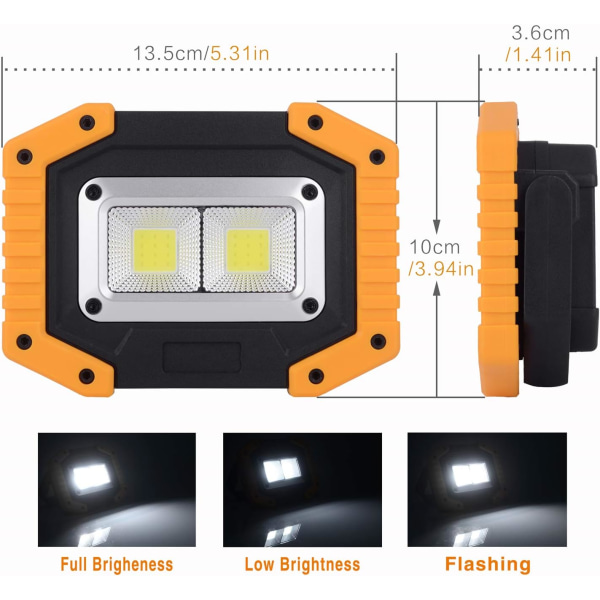 Två set med 30W 1500lm COB LED arbetslampor, laddningsbara bärbara