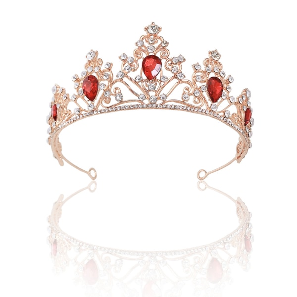 #1 Röd Ädelstenskrona Barock Drottningkrona Strass Krono Bröllop Tiara Bröllop Fest Tiara#