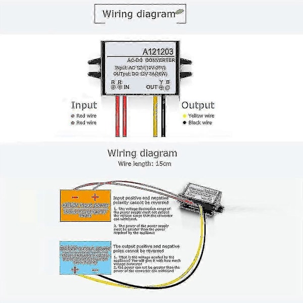 Vanntett Voltkonverter AC 10-28V til DC 12V Buck Converter AC-DC Strømmodul (3A)