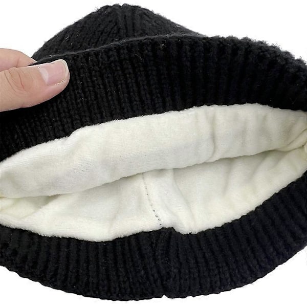 Hue med briller til mænd og kvinder - Unisex ensfarvet strikket skull cap - Sort