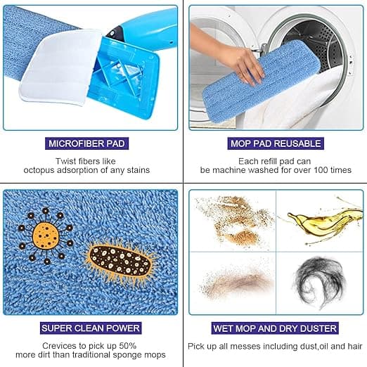 #16,5\"x5,5\" (Blå) 6 stk Mopputskiftningsputer Mikrofiber Spraymopp for Spraymopper#