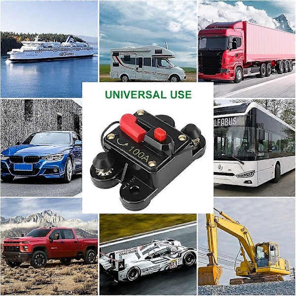 12V-48V DC Bil Ledningsafbryder Vandtæt Bil Audio Ledningskontakt med Inverter Manuel Reset Sikringsholder til Autocamper Båd (100A)