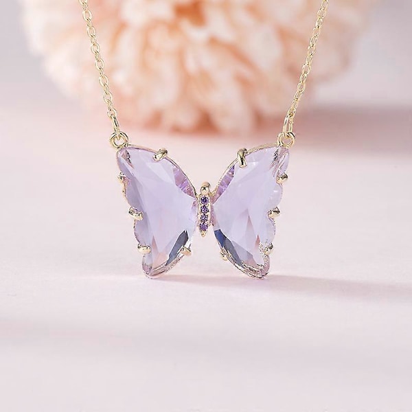 Sommerfugl Vedhæng Halskæde Simpel Cubic Zirconia Sommerfugl Vedhæng Sød Krystal Sommerfugl Halskæde Kvinder Piger Lilla